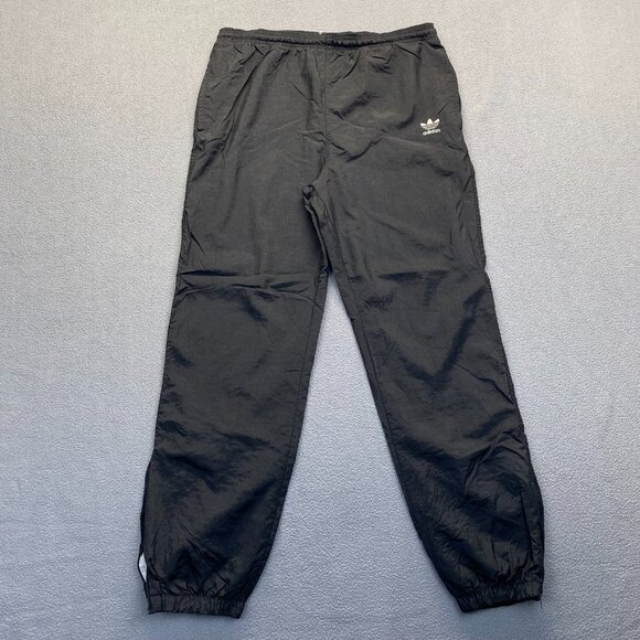 Vintage Adidas Swishy Lined Windbreaker Pants Zip Open Ankles Black Mens Size M - Picture 1 of 16